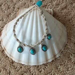 Handmade faux turquoise hemp bracelet